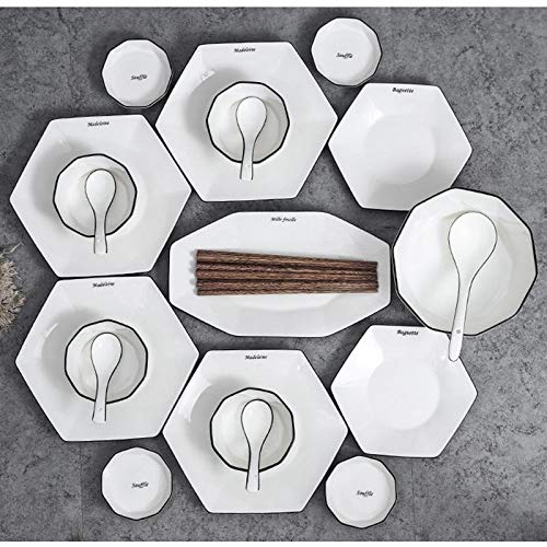 Nordic sześciokątne ceramiczne zestawy obiadowe 56 szt. Talerze sałatkowe spodki miski pałeczki porcelanowa zastawa stołowa kreatywna rodzinna zastawa stołowa na przyjęcie prezent