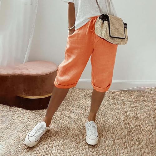 Linen Pedal Pushers for Women Summer Lightweight Capri Linen Pants Casual Drawstring Elastic Waist Bermuda Shorts4