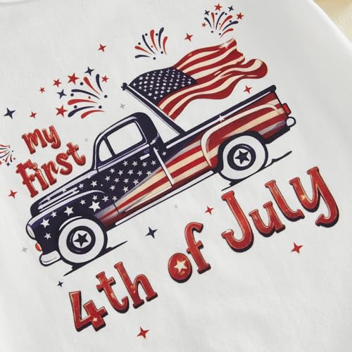 Image of FIOMVA My First 4th of July Outfit Baby Boy Car American Flag Romper Onesie Star Flag Pants Hat Set Fourth of July Clothes