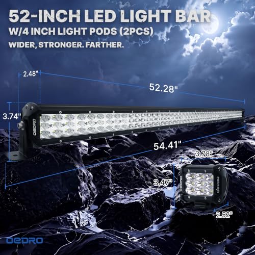 Image of OEDRO 52 Inch Triple-Row LED Light Bar with 4 inch Driving Light Pods (2 Pack)