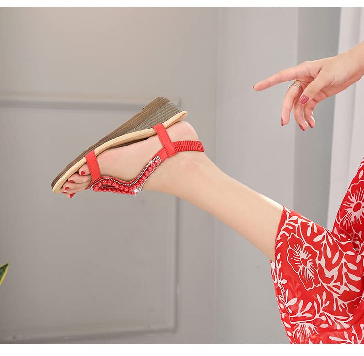 SUYGGCK Sandalo donna strass perline zeppa sandali