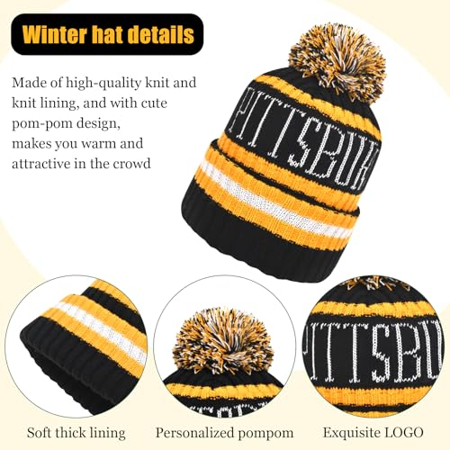 Gorro clássico de tricô City Football com punho e gorro de caveira Pom Toque, Preto, Tamanho Único