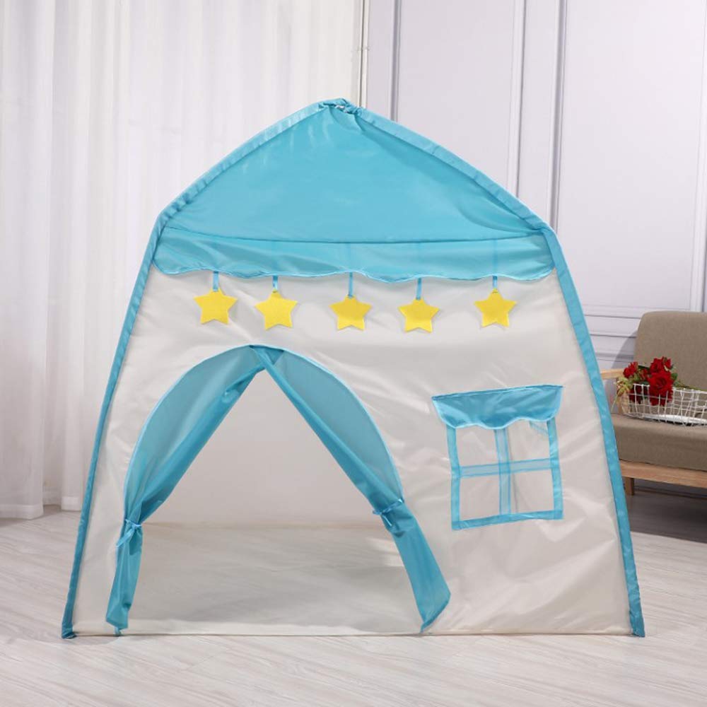 Kids Princess Play Tent for Girls, Children Teepee Castle Tent with Colorful Flags,Star Light and Carry Bag. Playhouses Indoor Outdoor for Toddler Toys Girls Boys Christmas Birthday Gifts (Blue)