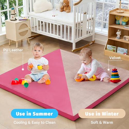 Image of Waterproof Baby Play Mat for Floor Memory Foam 47 * 47 Cushion Playpen Playmat Tummy Time Crawling Mat Nursery Rug Thick Pad Create Soft & Safe Area for Infants,Toddler,Kids,Hot Pink