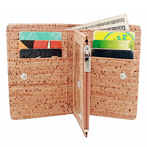 Eco Cork Friendly RFID Blocking Wallet Bi-fold Card Holder Vertical Wallet With Zippered Coin Purse & ID Window4