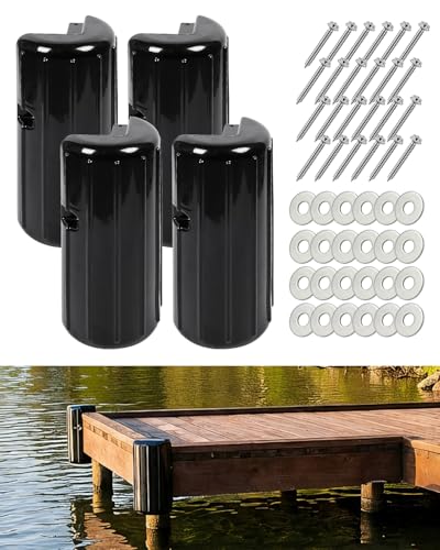 OCEANBROAD Dock Corner Bumpers 4 Pack, Heavy-Duty Marine Guard for Dock Corner & Edge Protection, Black, UV-Resistant PVC with Stainless Steel Hardware, Vertical Installation for Straight Corners