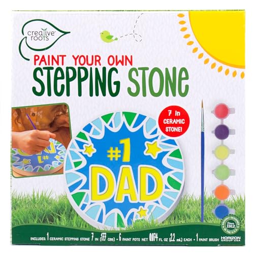 Image of Creative Roots Paint Your Own #1 Dad Stepping Stone, Paintable Ceramic 7 in. Stone, Includes 6 Acrylic Paints & Paintbrush, Great Arts and Crafts for Kids Ages 8-12