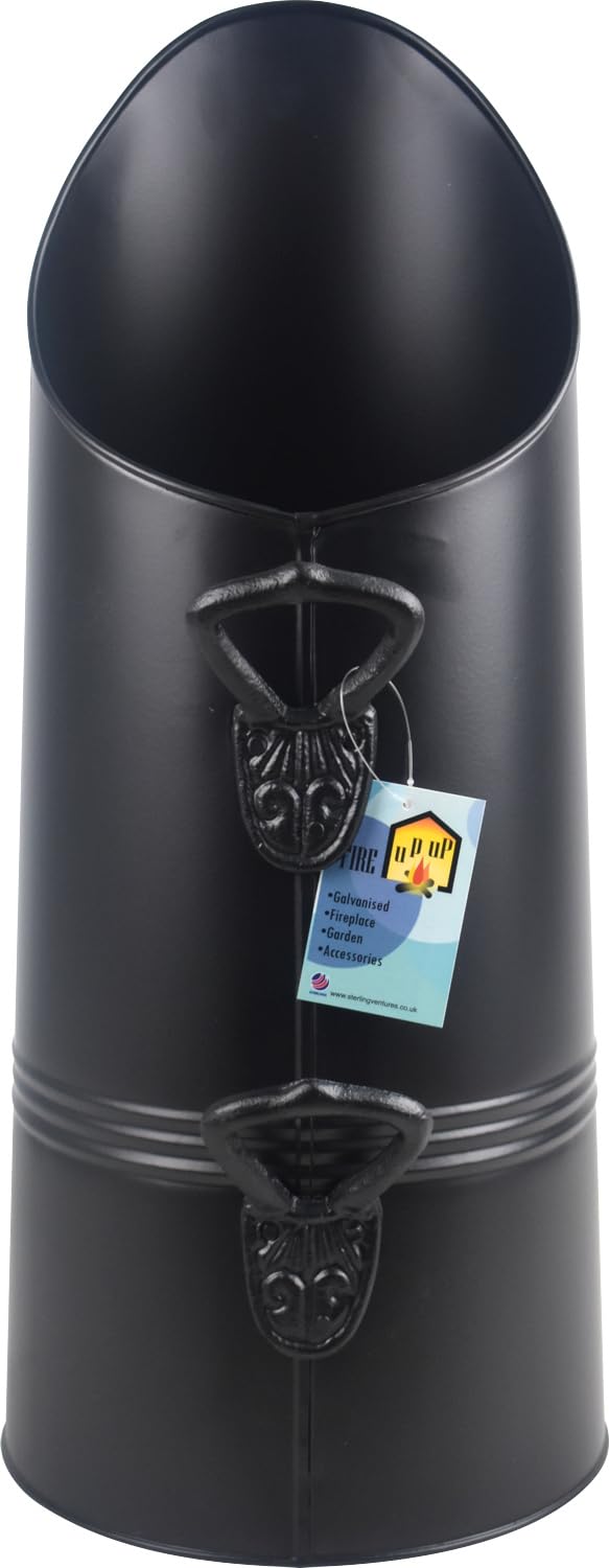 Coal Hod Heavy Duty Coal Bucket Shuttle Log Fireplace Wood Ash Storage Designer Casted Handle Black 21"