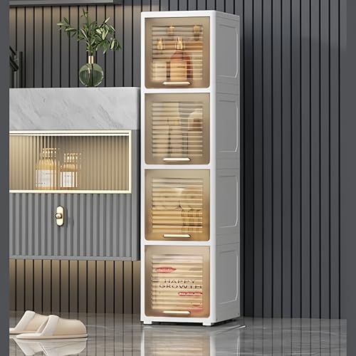 隙間収納 キッチン収納 食器棚 すきま収納 25/30cm 収納ケース スリム キッチンストッカー カラーボックス キャスター付き多層 バスルームキャビネット 省スペース 寝室 オフィス プレイルーム家具隙間収納キャビネット (幅25cm/4層, 透明なお