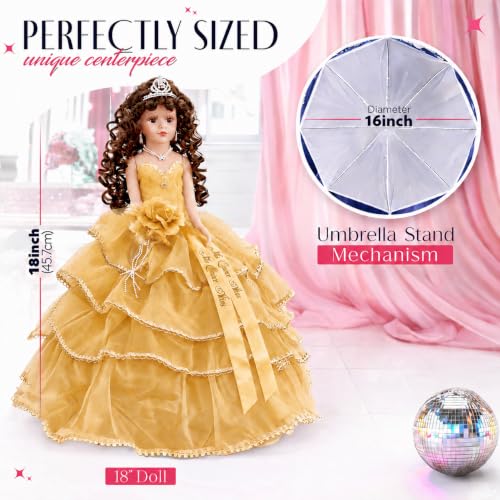 Muñeca tradicional Quinceañera 18” con vestido y accesorios miniatura 5