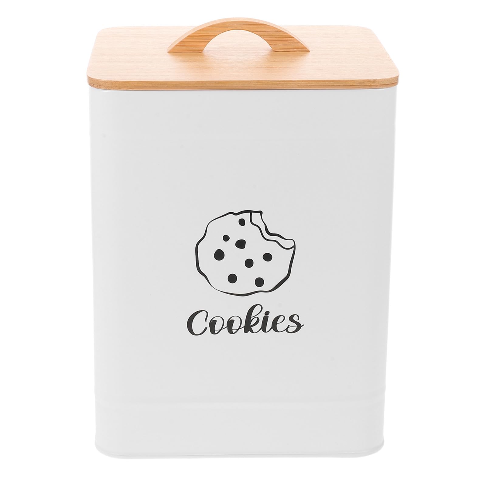 VALICLUD Barattolo Contenitore Coperchio con Bambù Ermetico per Biscotti Bianco Quadrato in Ferro, Soluzione Ottimizzata per Conservare per Cucina Alimenti