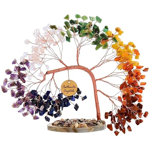 ANAYA AGATE 7 Chakra Crystal Tree of Life – Handmade Healing Gemstone Bonsai Trees for Home & Office Décor – Feng Shui Money Tree for Positive Energy, Good Luck & Spiritual for Women