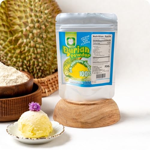 Durian Powder Pure 100% Thai real Durian Fruit Pulp for Beverages, Cakes, and Other Culinary Delights, Naturally Freeze-Dried (1.75 Oz.)