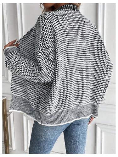 SOLY HUX Women's Plaid Knit Cardigan Sweater Open Front Long Sleeve Tops Outerwear Fall Clothes3