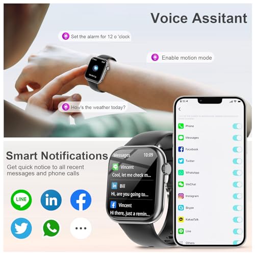 Image of Smart Watches for Men Women with Bluetooth Calls,7 Days Battery,1.83 inch Fitness Tracker with HR /Sleep /BP Monitor,110+ Sports IP68 Activity Trackers Watch for Android Phones Black