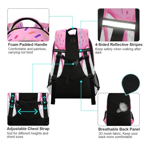 Image of Pink White Ice Cream Cute Backpacks with Chest Strap,Lightweight Bookbags 17 Inch, Soccer World Cup Casual Daypack Bags