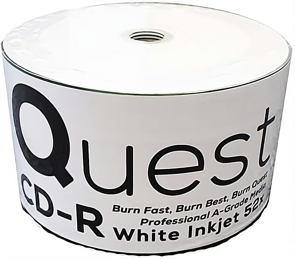 Quest CD-R Recordable Inkjet 50 Pack Shrink-Wrap 52x Blank Discs 700MB/80mins