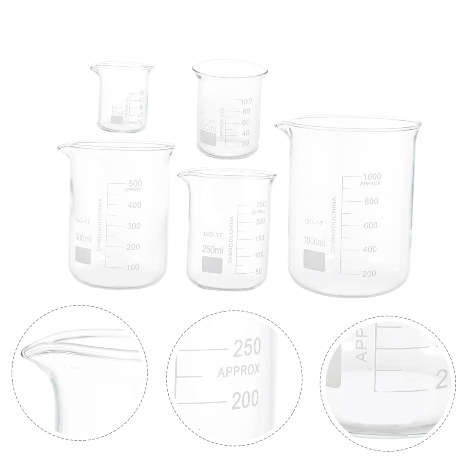 Homoyoyo Tazas Medidoras de Vidrio 5piezas de Borosilicato Grueso | Vasos Graduados para Medir Líquidos, Ligeros y Fáciles de Limpiar, Decoracion Colegio