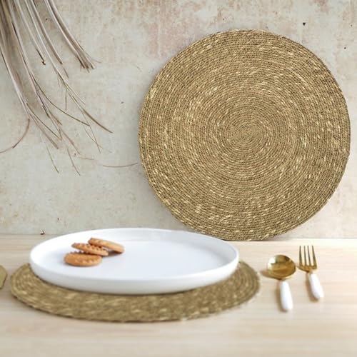 Image of THE HOME TALK Natural Seagrass Serving Placemat - Set of 4 | Side Table Mats|Best for Bed-Side Table, Center Table, Dining Table, Shelves|Home Decorators| 33CM Round