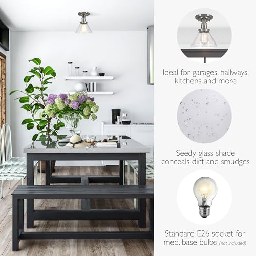 Image of Design House Augustin Ceiling Light, 1-Light, Semi-Flush, Seeded Glass Glow, Dimmable, E26 Socket, Durable Metal Frame, Satin Nickel, 7.9 in L x x 7.9 in W x 9.1 in H, 589069-SN