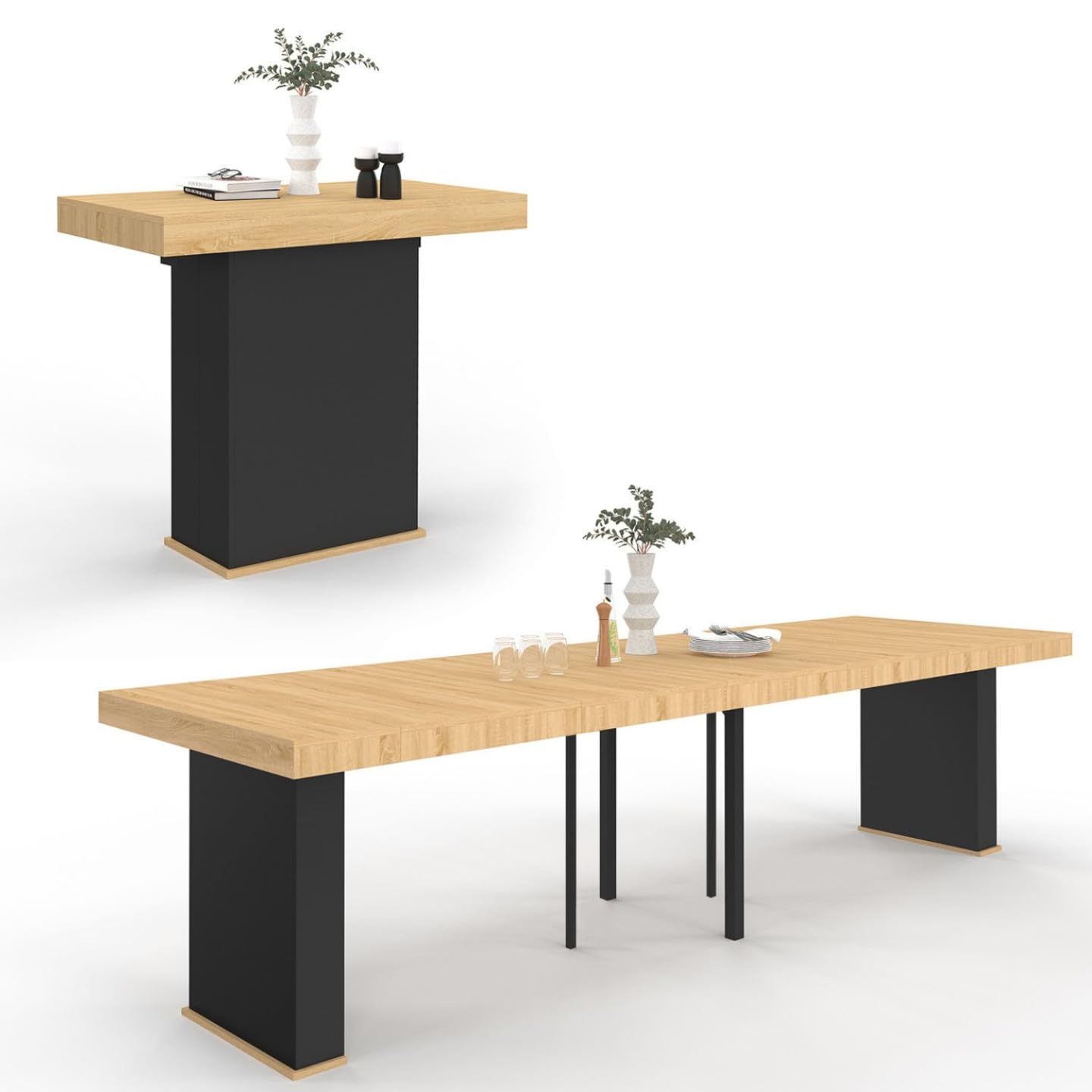 IDMarket - Mesa consola extensible Eden 14 personas 300 cm Madera y Negro