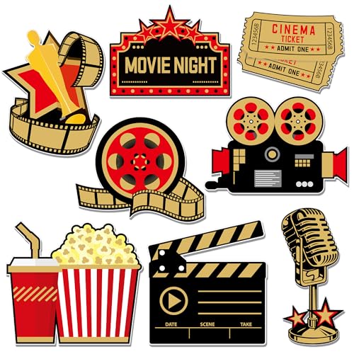 Image of Vuzvuv 40Pcs Movie Party Night Paper Cutouts with 80Pcs Glue Points,Movie Theme Night Cut Outs Bulletin Board Decorations for Birthday Party Theme Decor Supplies