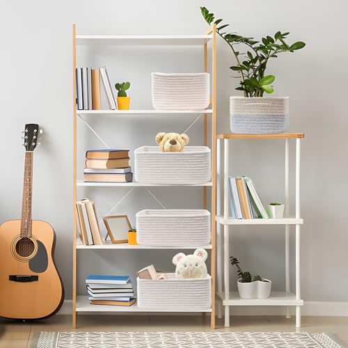 Image of COMFY-HOMI 13 inch x 8.5 inch x 5.1 inch Storage Baskets for Organizing | Cotton Rope Woven Basket | Toy Storage Bin Box | Basket for Shelves, Closet Organizer Bin, Decorative Closet Shelf, 3 Pack