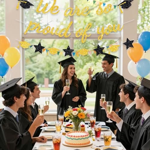 Image of We are So Proud of You Banner Graduation Party Decorations Glitter Congratulations Class Grad Ideas Gold
