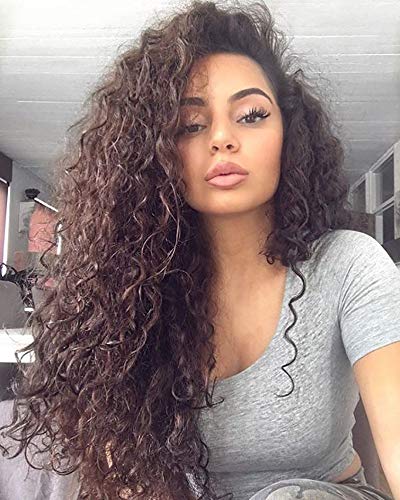 Candice Hair Long Loose Curly 13x3 Lace Front Wigs 6# Natural Brown Synthetic Wigs Heat Resistant Wigs Pre Plucked Natural Hairline with Baby Hair Swiss Lace Wigs For Black Women (24 Inch)