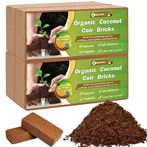 ZeeDix 4 Pcs Premium Coco Coir Brick- 100% Organic Compressed Coconut Coir Starting Mix, Coco Coir Fiber with Low EC and PH Balance for Gardening, Potting Soil, Herbs