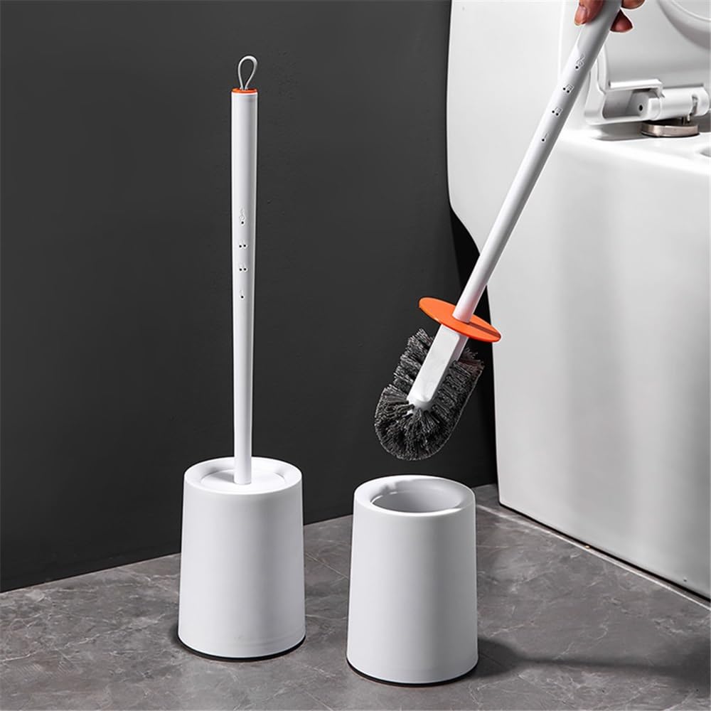 Escobilla de Baño Cepillo de baño doméstico, Cepillo Mango Largo con Base Escobillas de Inodoro(Blanco)