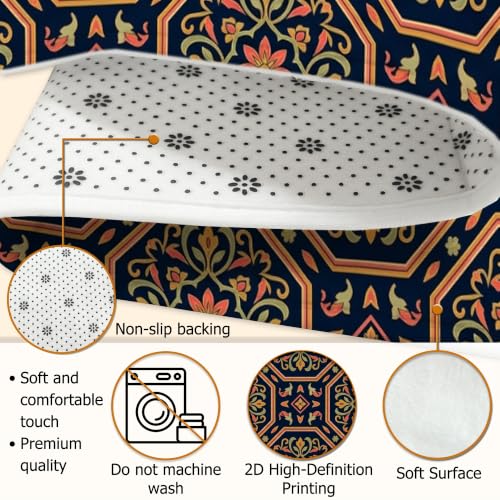 Alfombra dormitorio rectangular azul marino de flores con diseño de hojas tradicionales 7