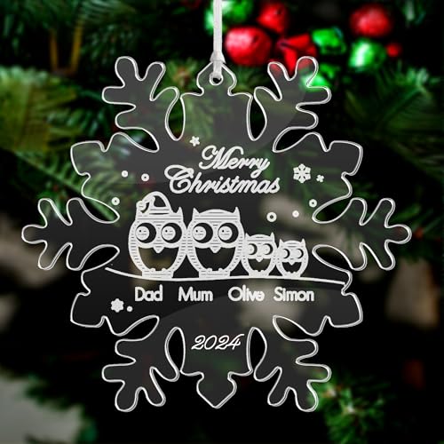 Personalized Merry Christmas Ornaments Engraved Acrylic Xmas Decorations Custom Tree Ornaments for Babies Family Home Grandson with Any Name Santa Gift at 2023 (Snowflake)