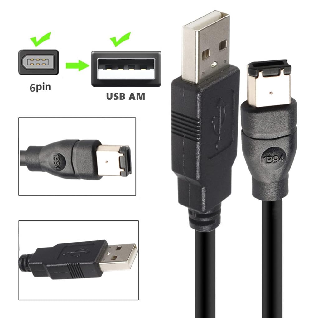 Cavo adattatore Firewires 6 pin a USB da 6 piedi per stampante ABS 1394 Firewires USB AM a 6 pin USB a scheda audio 1394, 1.8 metri