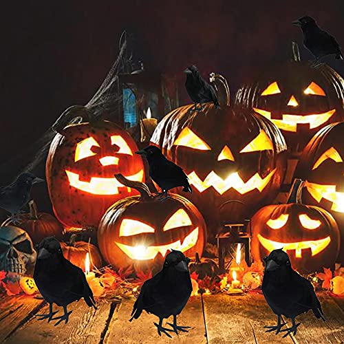 Image of Dazzle Bright 6Pack Halloween Black Feathered Crows Decor, Holiday Decoration for Indoor Outdoor Home Yard Garden Party Carnival Supplies