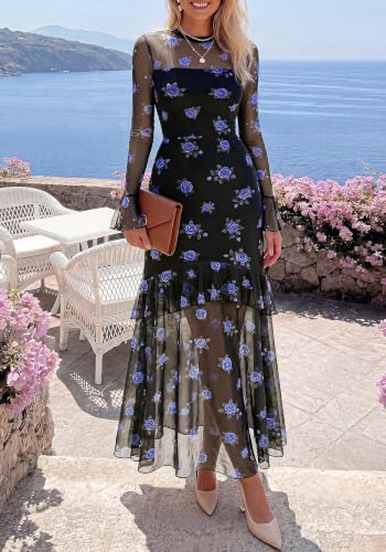 Image of BTFBM Elegant Wedding Guest Dress Long Sleeve Maxi Dresses for Women