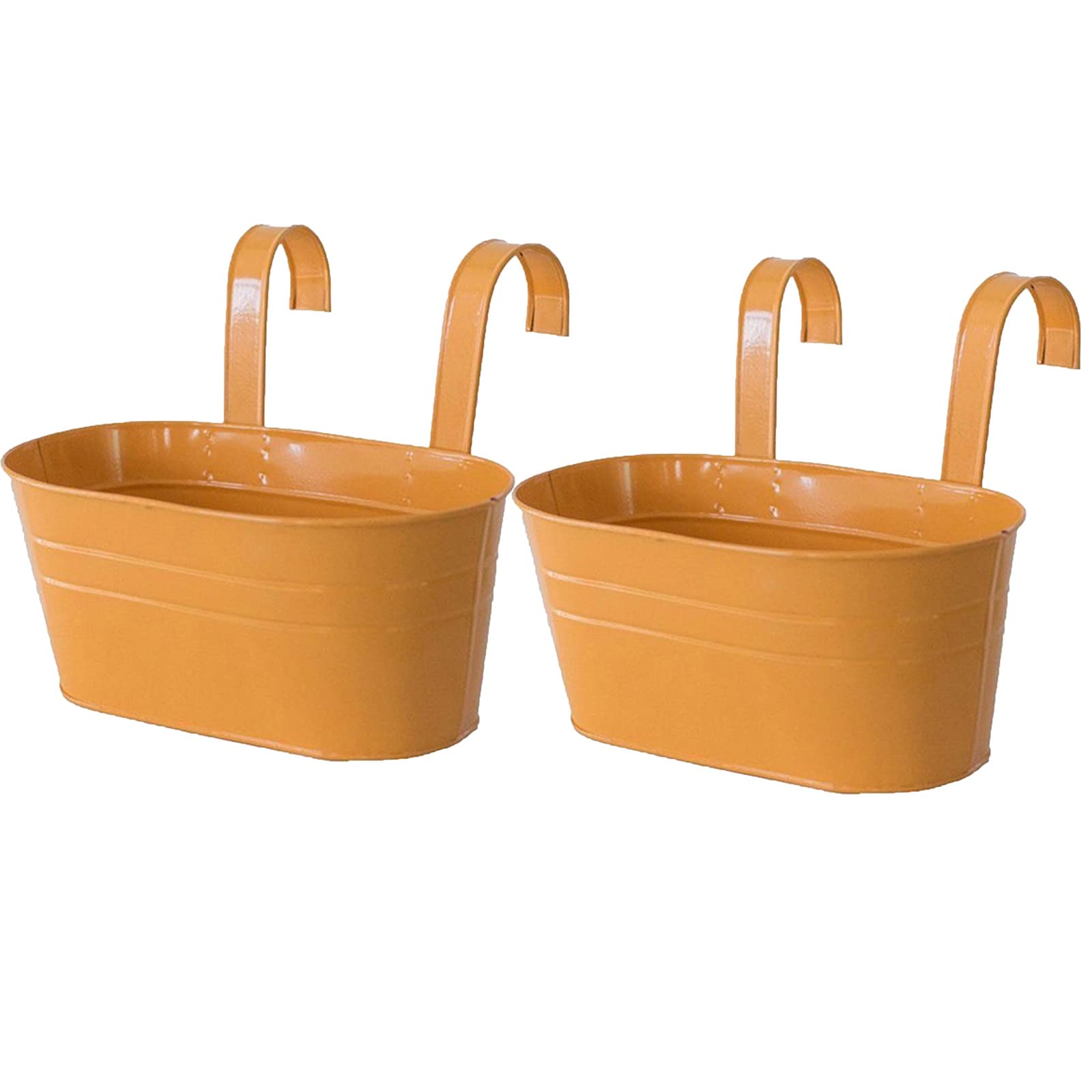 Sjdwdx Orange Flower Pots, 2 Pcs Metal Iron Oval Hanging Flower Pots, Removable Hanging Planters Flower Holders With Detachable Hook For Windows, Fences, Balconies, Gardens And Terraces
