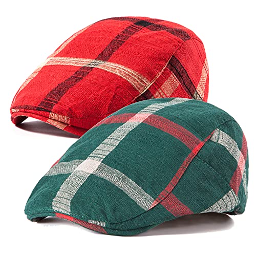 Image of LADYBRO 2-Pack Unisex Flat Cap Newsboy Hats for Men Women Casual Adjustable