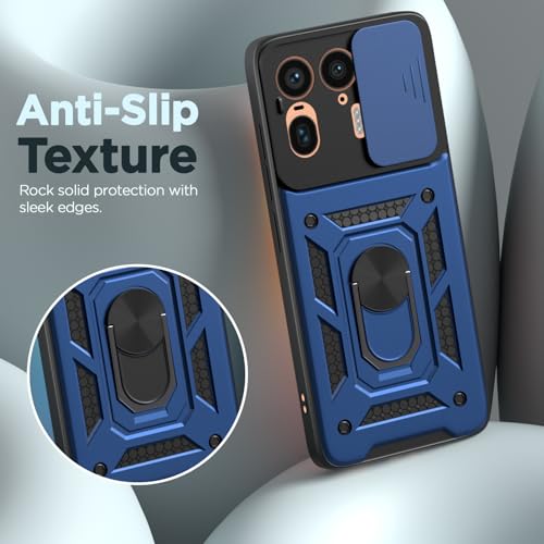 Image of Outlouders Back Cover for Motorola Moto Edge 50 Ultra 5G | D10 Tough Armor 360 Protection Case with Sliding Camera Shield & Ring Holder Stand Bumper Case (Blue)