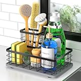HOKEMOM Organizador de fregadero de cocina con soporte para esponja y soporte para cepillo,6 mm con revestimiento negro resistente al óxido