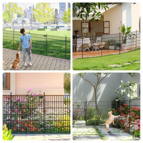 Image of Toolterritary 5 Panels No Dig Garden Fence with Gate, 32 in(H) X12.1 ft(L) Metal Fence Panels, Thickened Rustproof Garden Fencing, Animal Barrier for Dogs, Rabbits, and Patio