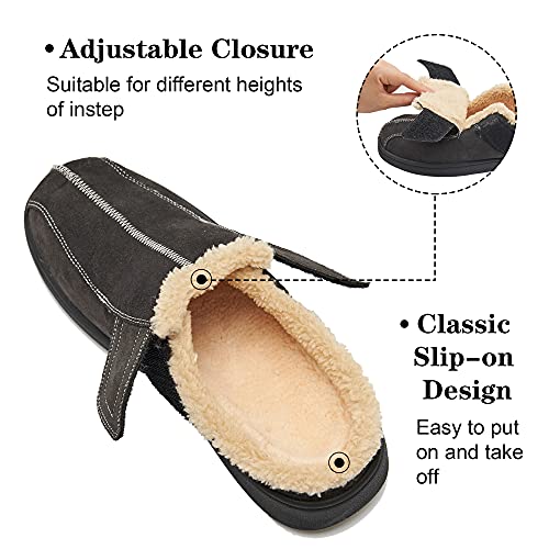 Evglow Male Slippers Winter Warm House Cozy Plantar Fasciitis Non Slip Arch Support Suede Leather Mens Slippers Orthopedic Clog Adjustable Wide Diabetic Indoor Outdoor Christmas Grey Size 13 #TOP3