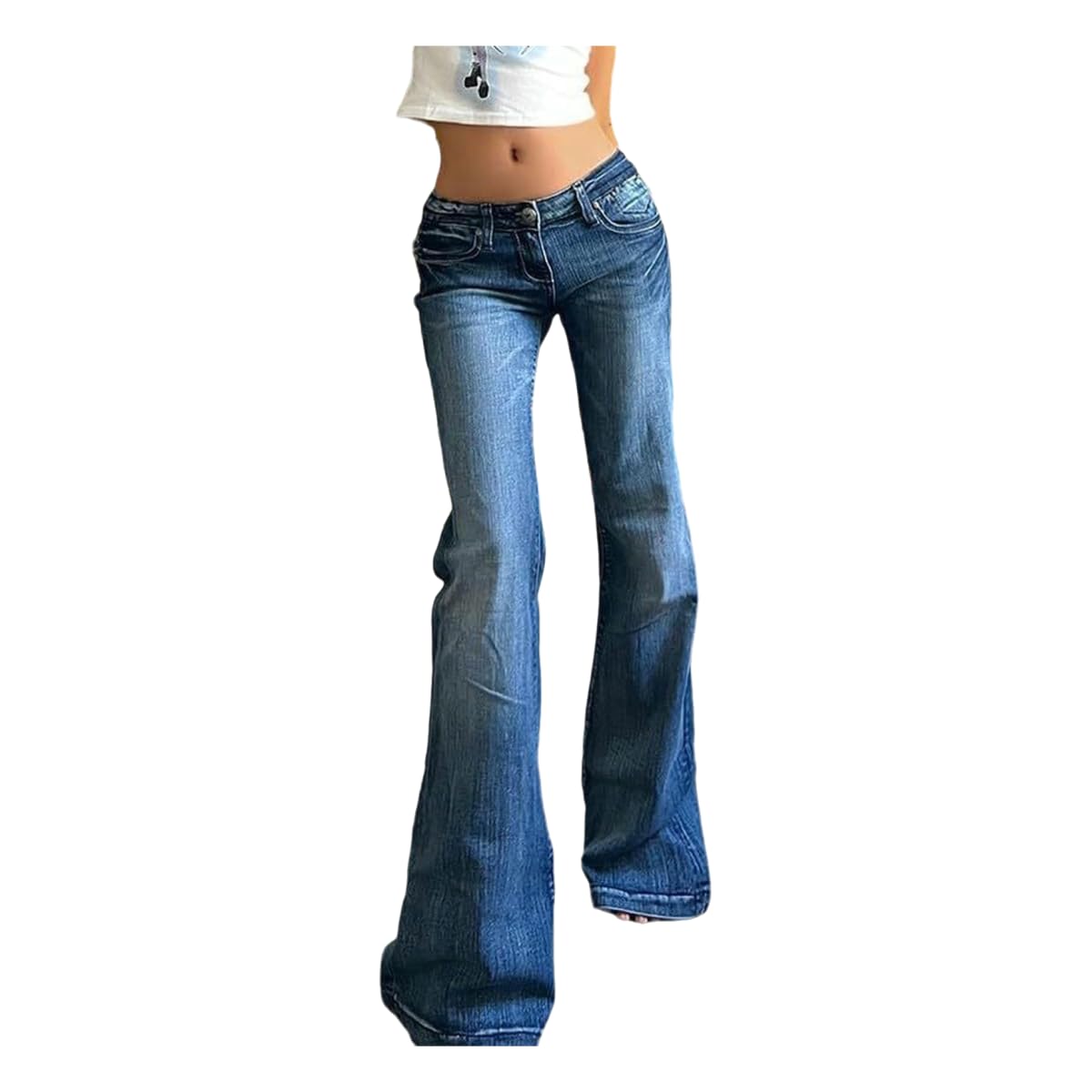 Jeans da Donna A Zampa Donna, Skinny Elasticizzati Vita Bassa, Snellenti-Blu Scuro-s