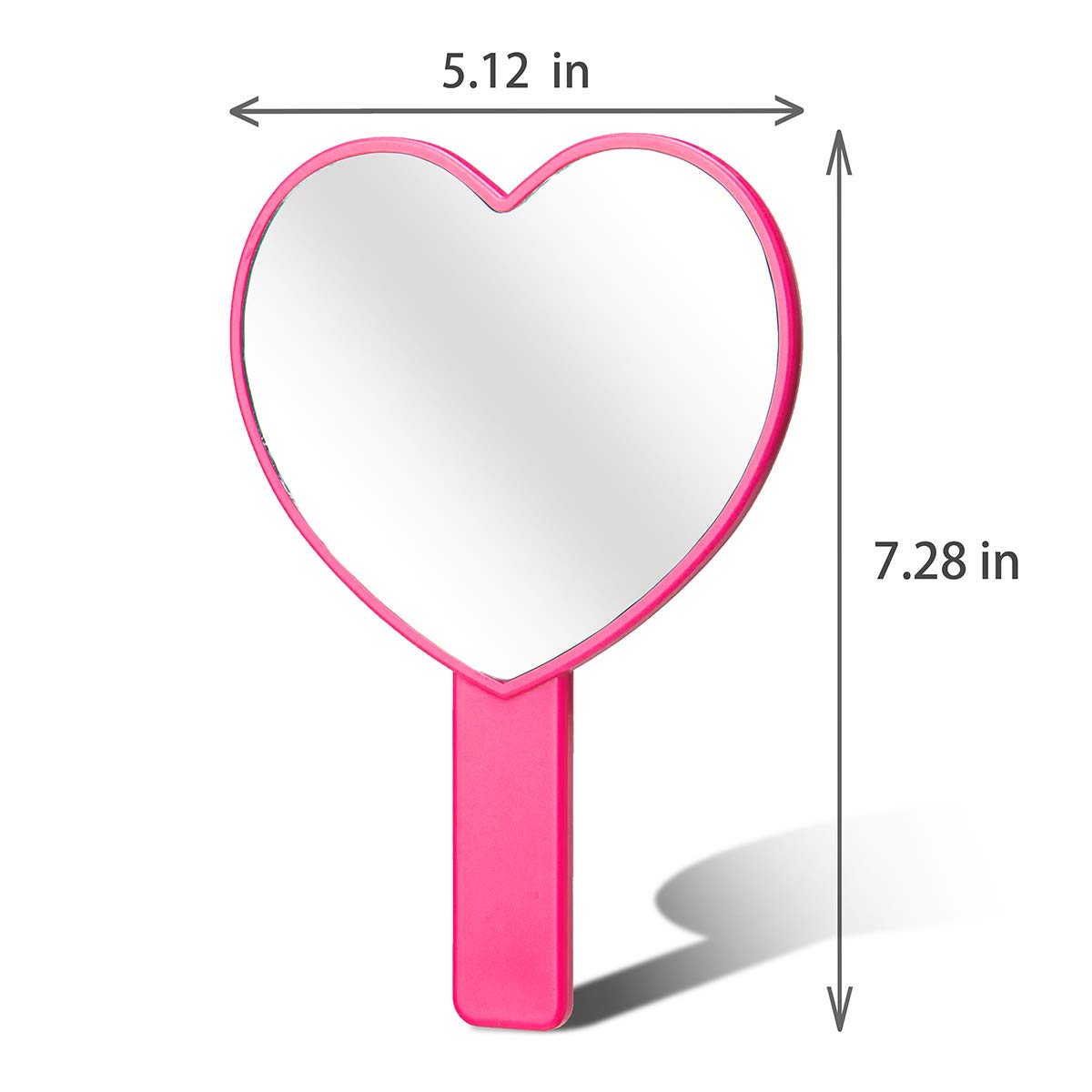 Espejo de mano de maquillaje en forma de corazón, espejo de mano de viaje, espejo cosmético personal portátil con mango (rojo rosa) 2