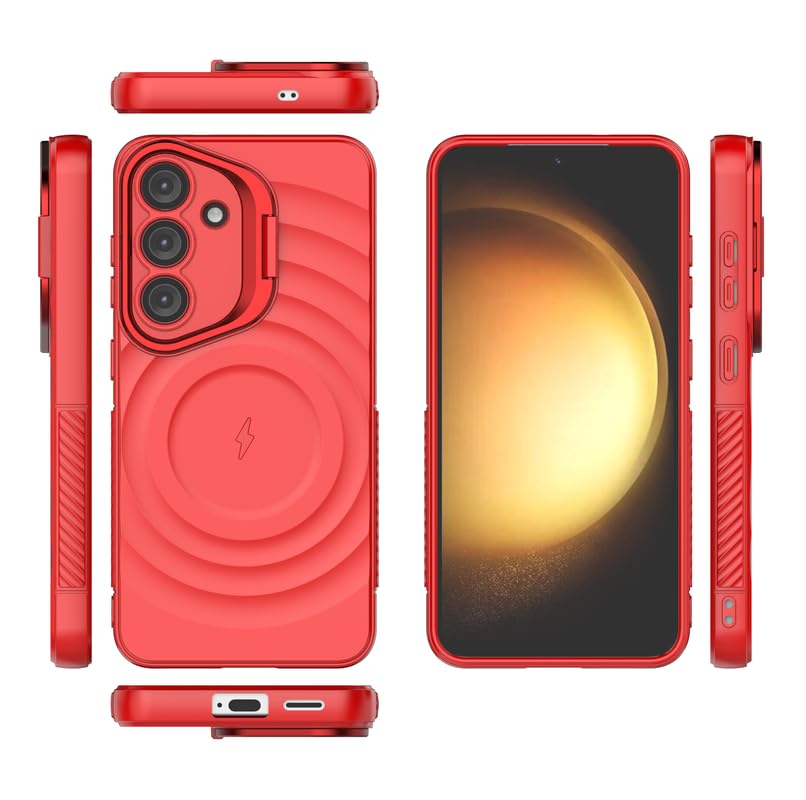 Image of LuxuryKase Shockproof Case for Samsung Galaxy S25 | Ripple Pattern | Camera Protection | Inner Velvet Fabric Lining | Protective Cover with Enhanced Grip & Wireless Charging Support - Red