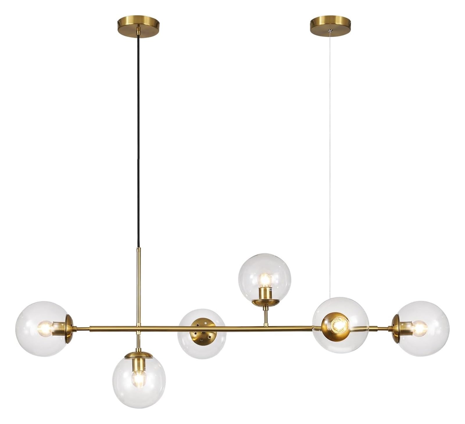 Abinlina Mid-Century 6-Light Chandelier Pendant Lighting with Adjustable Glass Globes for Kitchen Island and Dining Room - Silver & Amber(Gold+Clear)
