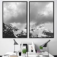 2 Piece Framed Canvas Wall Art Monochromatic Mountains Canvas Prints Home Artwork Decoration for Living Room,Bedroom - 16
