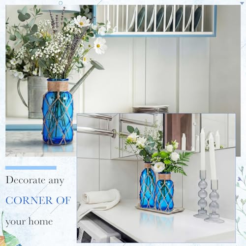 Image of Chuangdi Set of 2 Coastal Glass Flower Vase with Boho Rope, Cobalt Blue