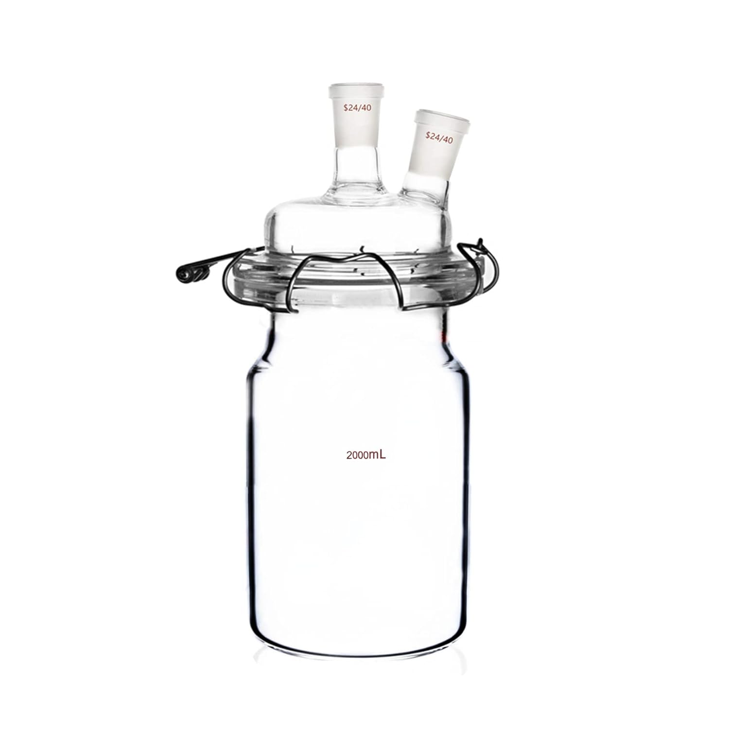 24/40 Glass Cylindrical Reactor Two-Neck Flat Bottom Lab Reaction Vessel Twins Necks with Lid and Clamp