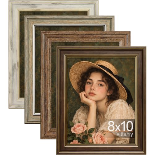 Vittanly 8x10 Picture Frames, Brown&Walnut&Vintage Green&Dist. White, 4-Pk